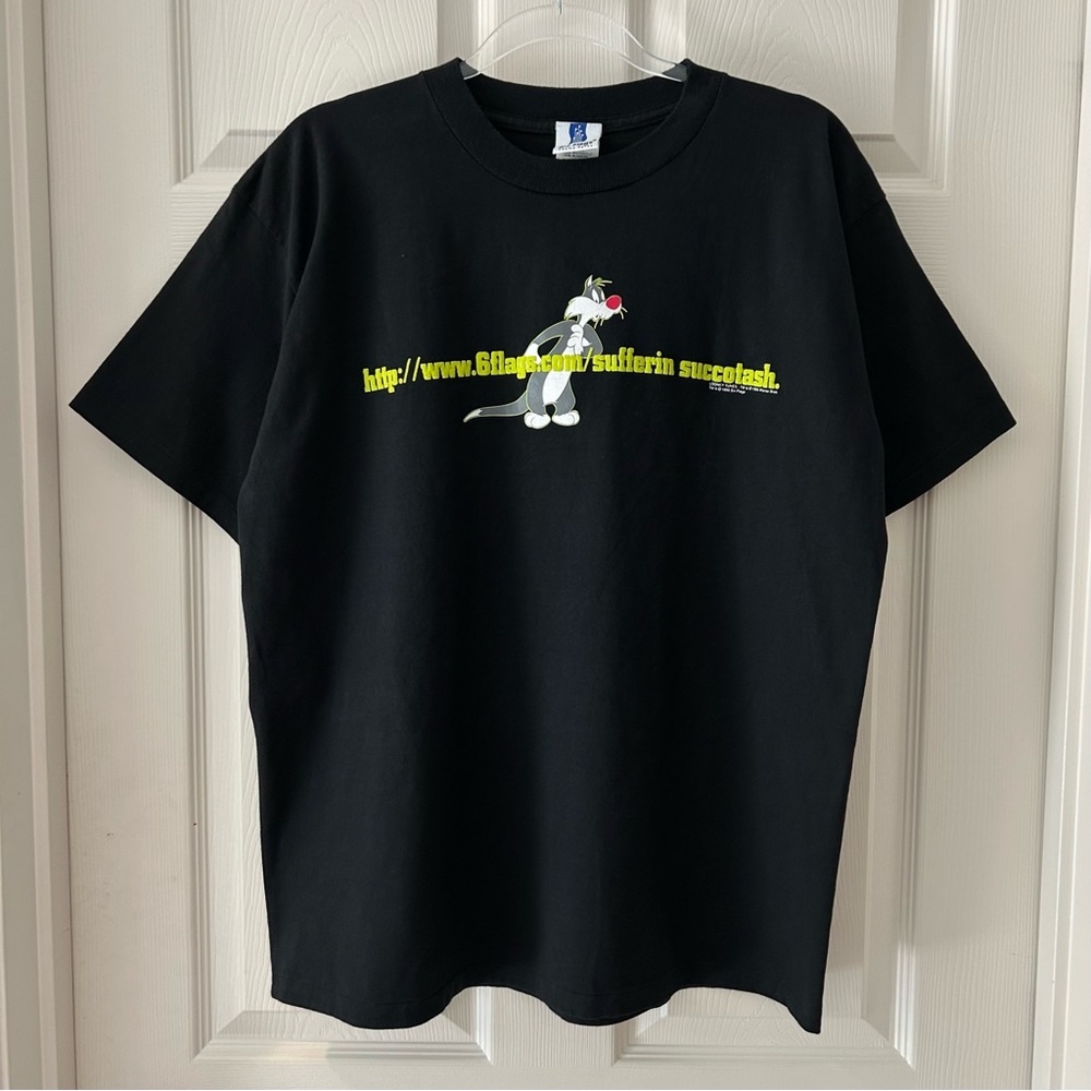 Vintage 1996 Black Looney Tunes Six Flags T-Shirt Single Stitch Gorpcore